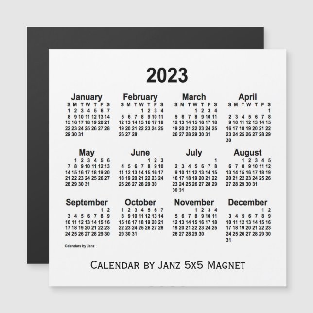 Calendrier blanc 2023 par Janz 5x5 Magnet (Devant / Derrière)