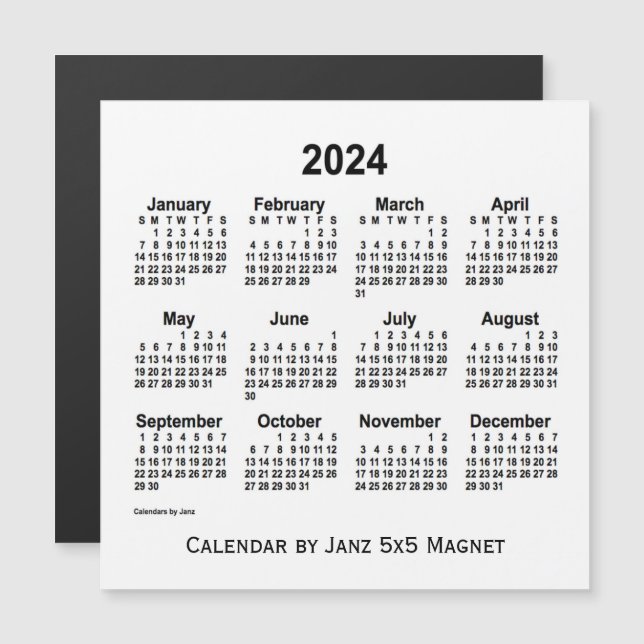 Calendrier blanc 2024 par Janz 5x5 Magnet (Devant / Derrière)