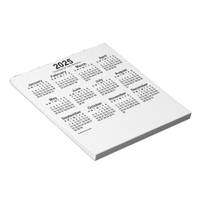 Calendrier blanc 2025 par Bloc-notes Janz 5.5x6 (Incliné)