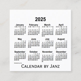 Calendrier blanc 2025 par Janz Carte de visite Car