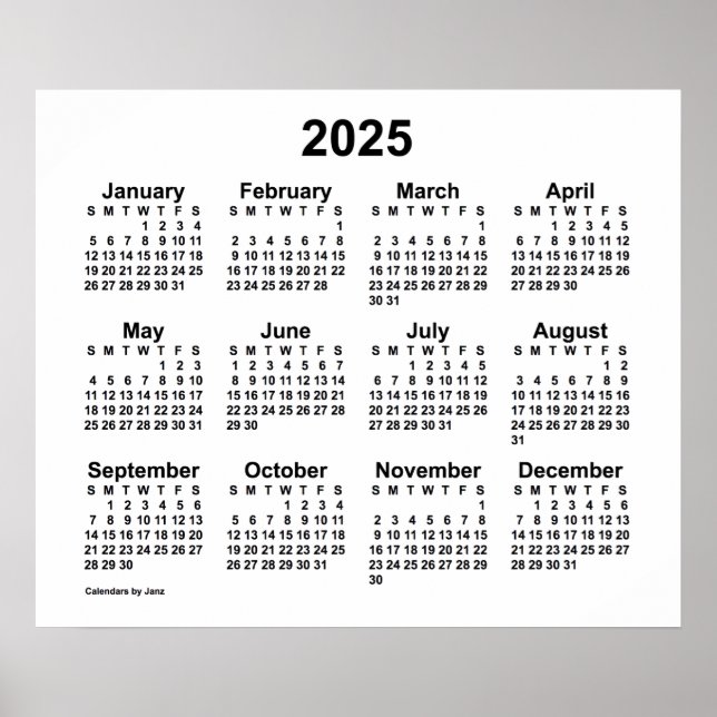 Calendrier blanc 2025 par Janz Poster (Devant)