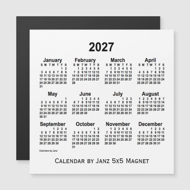 Calendrier blanc 2027 par Janz 5x5 Magnet (Devant / Derrière)