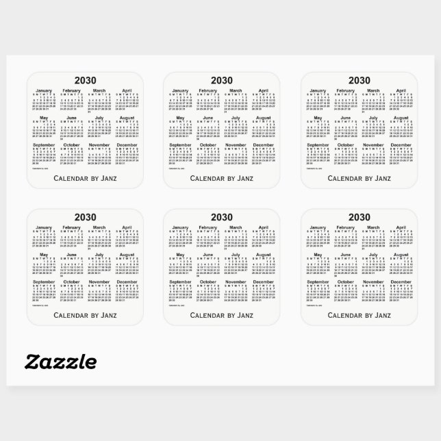 Calendrier blanc 2030 par Sticker Carré Janz (Feuille)