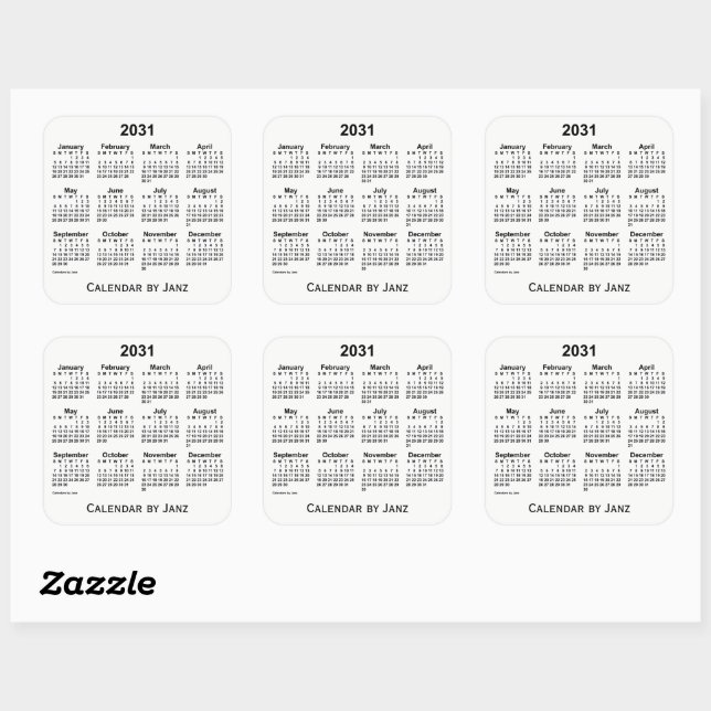 Calendrier blanc 2031 par Sticker Carré Janz (Feuille)