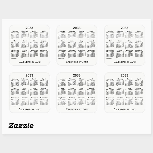 Calendrier blanc 2033 par Sticker Carré Janz (Feuille)