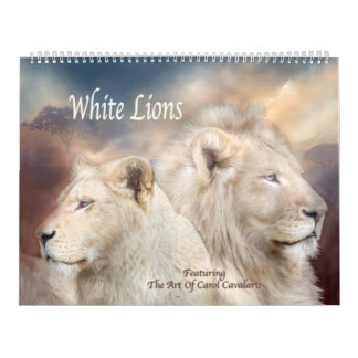 Calendrier blanc d'art de lions