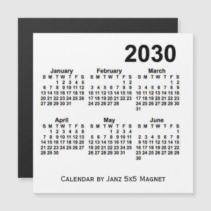 Calendrier blanc de 6 mois 2030 par Janz 5x5 Magne