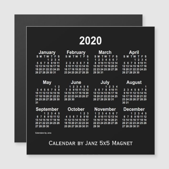 Calendrier blanc de Neon 2020 par Janz 5x5 Magnet (Devant / Derrière)