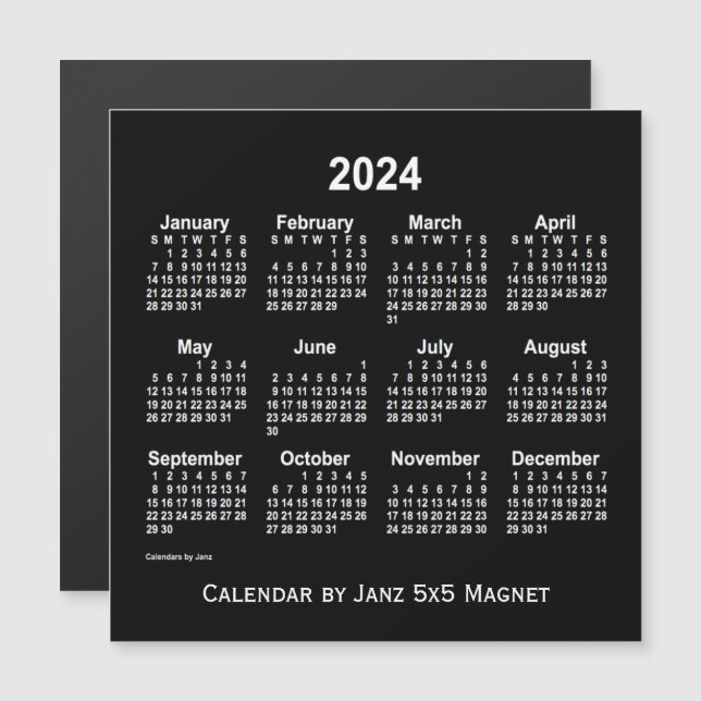 Calendrier blanc Neon 2024 par Janz 5x5 Magnet (Devant / Derrière)