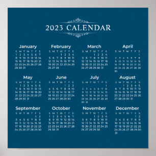Calendrier bleu 2023 simple mais élégant   Poster