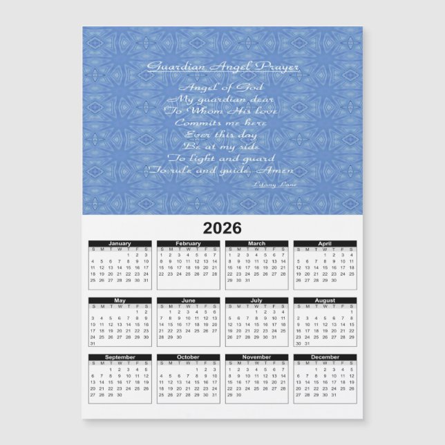 Calendrier bleu 2026 de la prière de l'ange gardie (Devant)