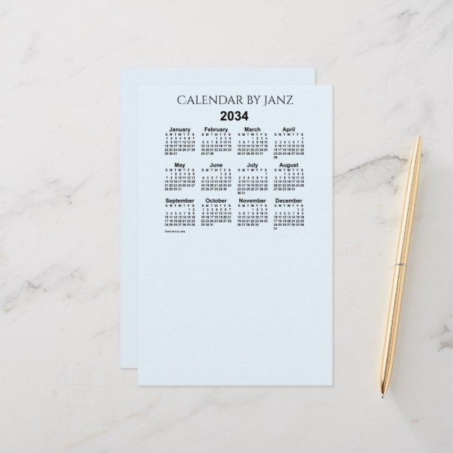 Calendrier bleu Alice 2034 par Janz Papeterie (Devant/Arrière en situation)