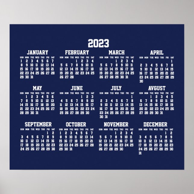 Calendrier Bleu Annuel Poster 2023 (Devant)