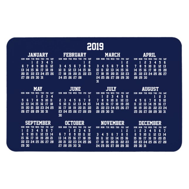 Calendrier bleu marine 2019 Grand Magnet flexible (Horizontal)