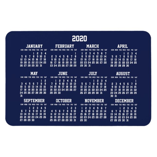 Calendrier bleu marine 2020 Grand Magnet flexible (Horizontal)