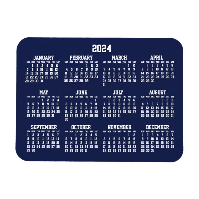 Calendrier bleu marine 2024 Petits Magnets flexibl (Horizontal)