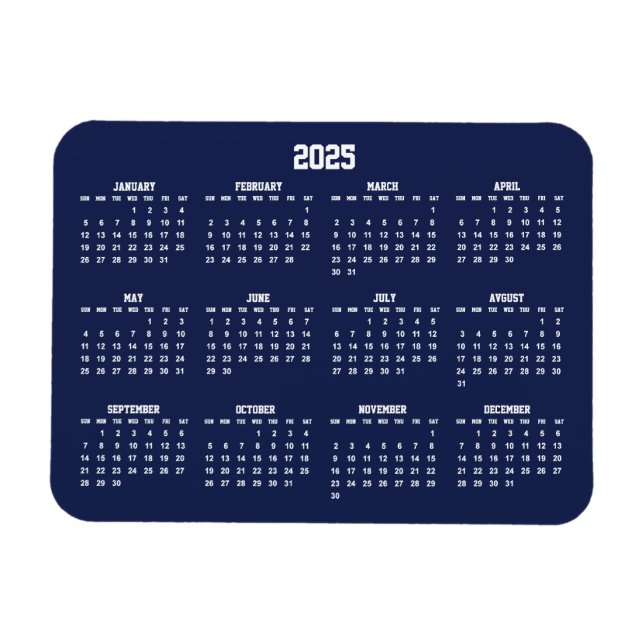 Calendrier bleu marine 2025 Petits Magnets flexibl (Horizontal)