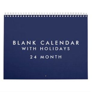 Calendrier bleu vierge de 24 mois avec jours férié