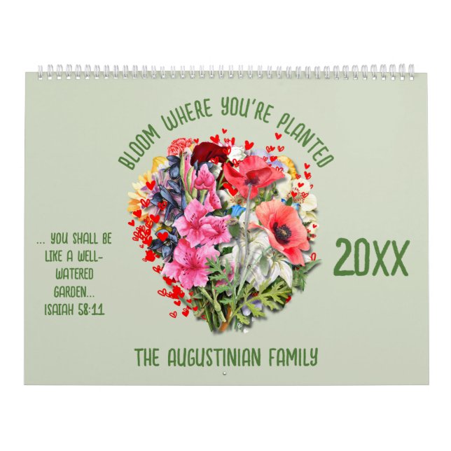 Calendrier BLOOM WHERE PLANTED 2026 Christian Birth Month  (Protection)
