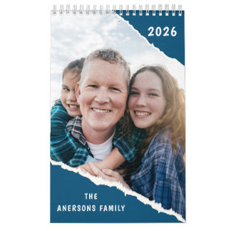Calendrier Blue and White Scrapbook Custom Family Photo 2026 