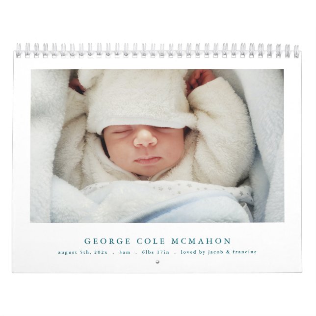 Calendrier Blue Baby Boy Birth Announcement Calendar 2026 (Protection)