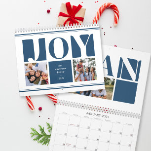 Calendrier Blue Joy Typographie Famille Photo Collage Noël