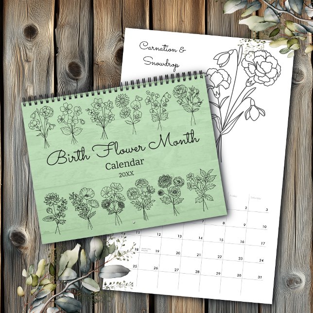 Calendrier bohème du mois de la fleur de naissance (Créateur téléchargé)