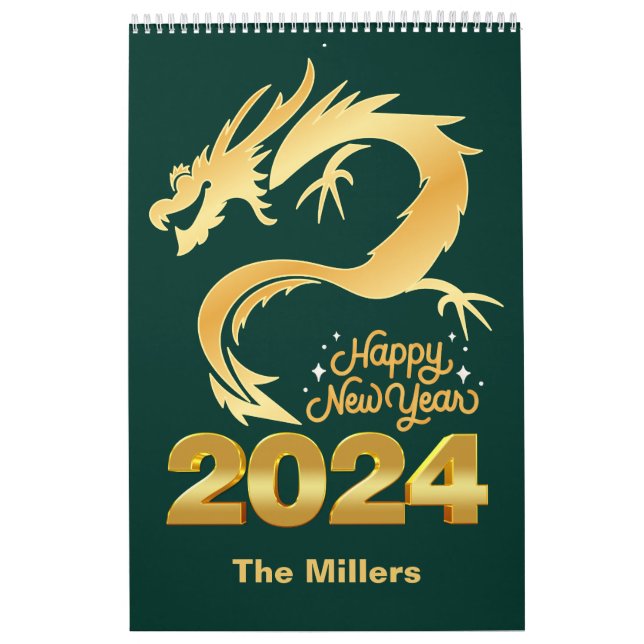 Calendrier Bonne année 2024 Golden Chinese Dragon Green (Protection)