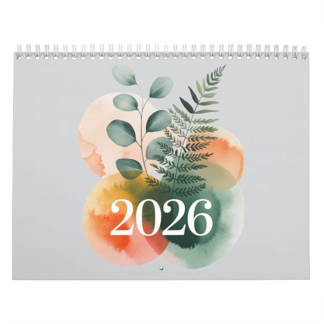 Calendrier Botanique Aquarelle 2026 – Minimalisme  (Protection)