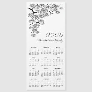 Calendrier botanique de branche de pin noir et bla