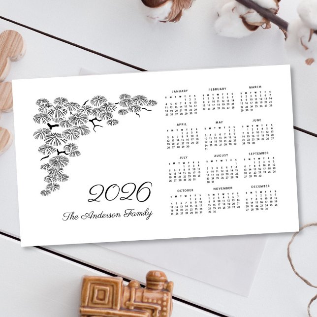 Calendrier botanique de branche de pin noir et bla (Créateur téléchargé)