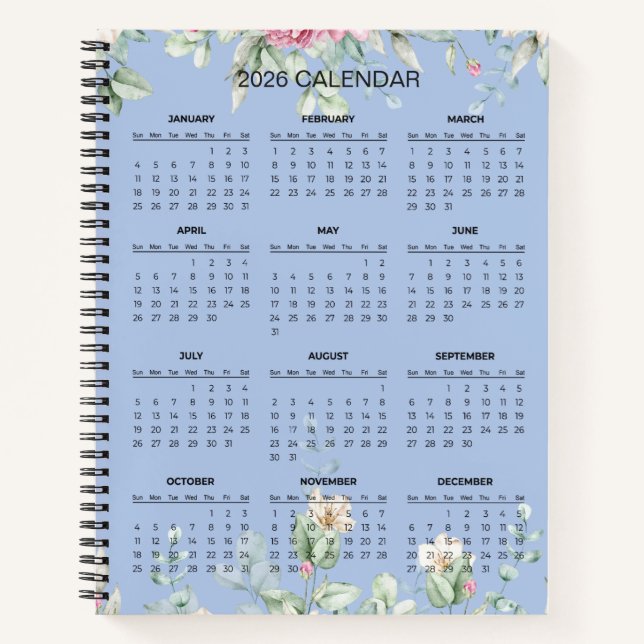 Calendrier Botanique Élégant Simple 2026 |  Cahier (Devant)
