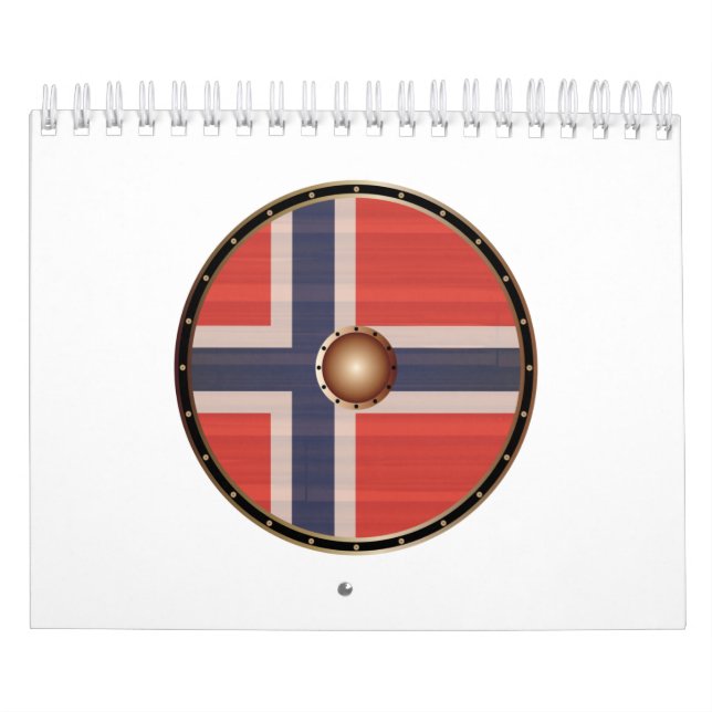 Calendrier Bouclier Viking Arrondi Avec Drapeau Norvégien. (Protection)