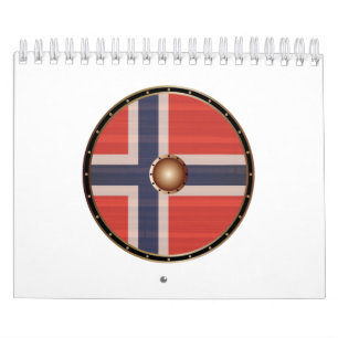 Calendrier Bouclier Viking Arrondi Avec Drapeau Norvégien.