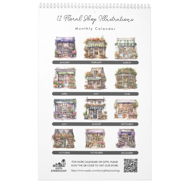Calendrier Boutique Florale Aquarelle Cute Magasin Flower Mag (Dos)