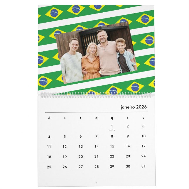 Calendrier Brésil | Ajoutez votre photo drapeau brésilien 202 (Jan 2026)