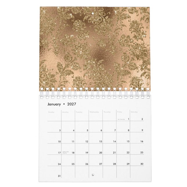 Calendrier Bronze Brun Fleurs Dorées Feuilles Branches Brilla (Jan 2027)