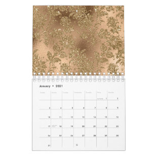 Calendrier Bronze Brun Fleurs Dorées Feuilles Branches Brilla