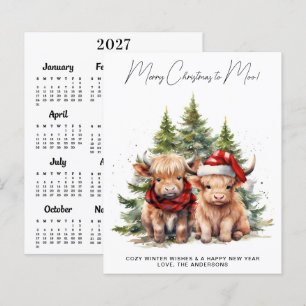 Calendrier Budget Highland Cow 2027 Carte de Noël