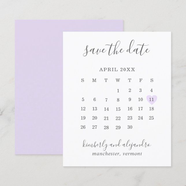Calendrier Budget Mariage Jour J Cœur Violet (Devant / Derrière)