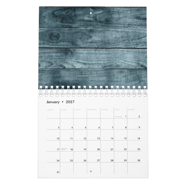 Calendrier Cabine en Bois Bleu Ombres Sombres Menuiserie Rust (Jan 2027)