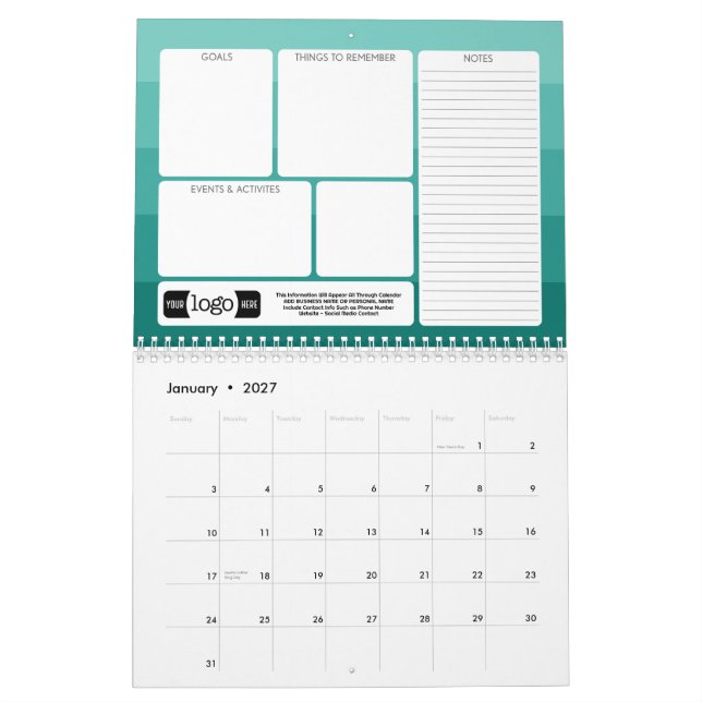 Calendrier Cadeau d'entreprise Logo - Objectif, Choses à Fair (Jan 2027)