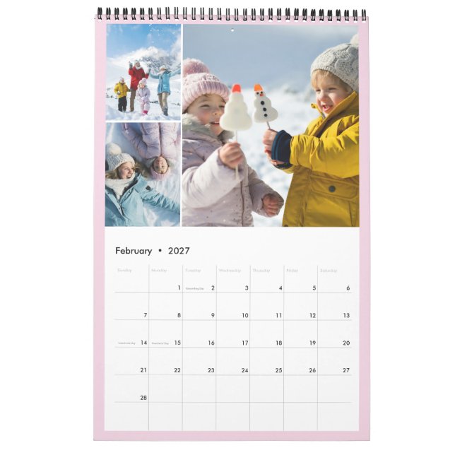 Calendrier Cadres Pastel Monthly Photo Collage Photos de fami (Feb 2027)