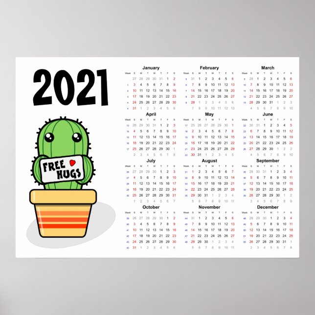 Calendrier Câlins Gratuits 2021 Poster - Début de  (Devant)
