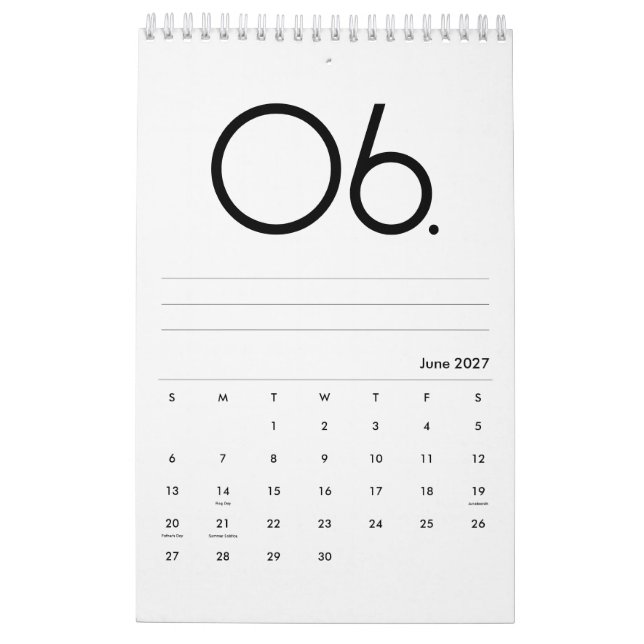 Calendrier Calligraphie moderne élégante noir et blanc (Jun 2027)