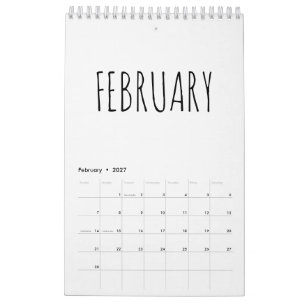 Calendrier Calligraphie simple en noir et blanc