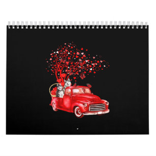 Calendrier Camion rouge husky Valentine Butterfly Heart