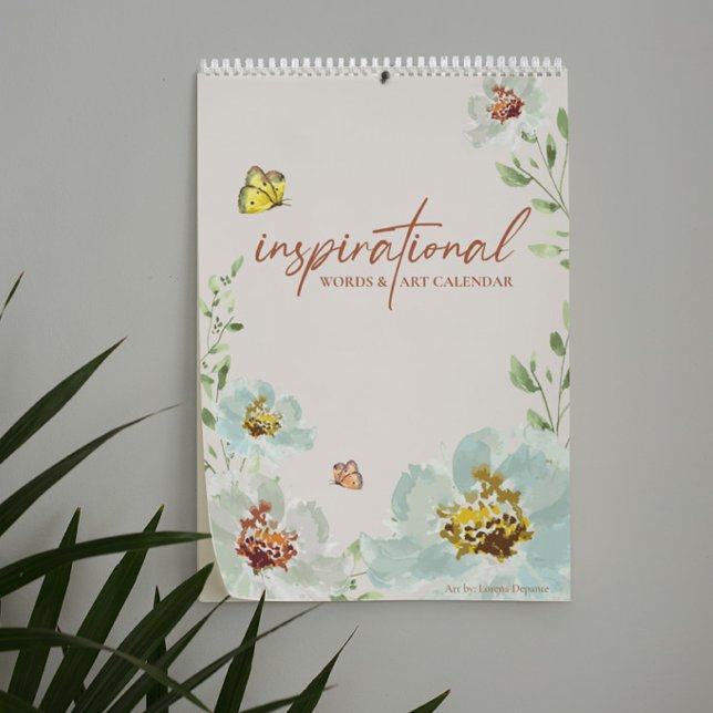 Calendrier Canadian 2026 Mots d'inspiration Aquarelle Art (Canadian 12 month artist calendar with watercolor botanicals and inspirational words.)