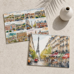 Calendrier Capitales européennes 2027 Art de voyage à l'aquar