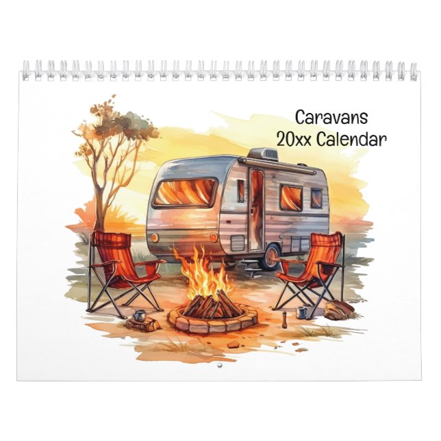 Calendrier Caravanes de style Aquarelle Rétro amusant (Protection)